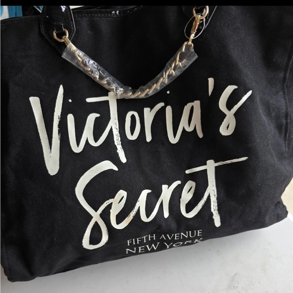 Victorias Secret Weekender Tote Shoulder Bag Black Silver Chain Beach New - Picture 6 of 11